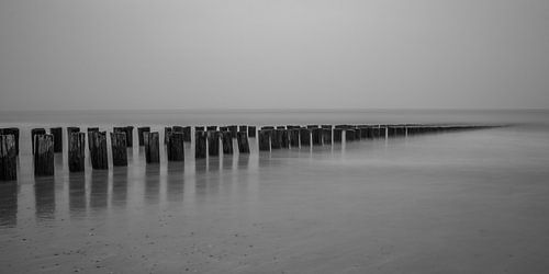 Beach Domburg with breakwaters in black and white - 2
