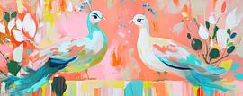 Cheerful peacocks | Two colourful peacocks by Eye catching paintings