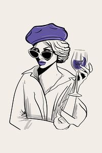 Purple Wine Woman Poster – Minimalistische Illustration – Mode und Wein Kunst – Moderne Hausbar Deko