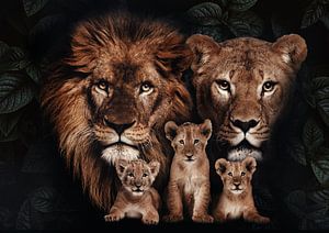 leeuwen gezin met 3 welpen van Bert Hooijer