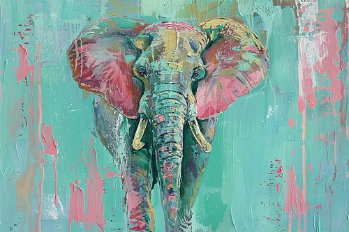 Abstract kleurrijk olifant schilderij op canvas