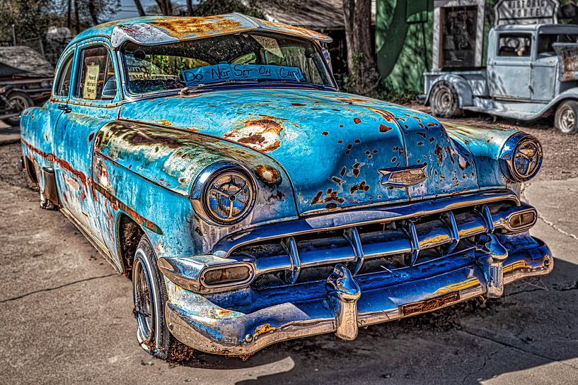 Oldtimer Bonnet Grill op Route 66 in de VS van Dieter Walther