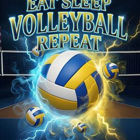 Eat Sleep Volleyball Repeat Explosive Retro Bootleg Wall Art by Art Bloom