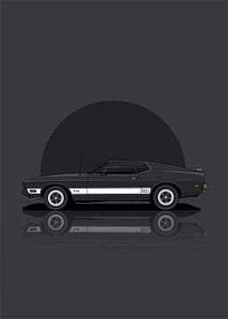 Kunst 1973 Ford Mustang Zwart van D.Crativeart