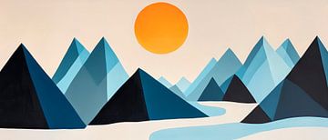 Berglandschaft mit orangefarbener Sonne von Poster Art Shop