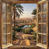 Oasis landscape through the window