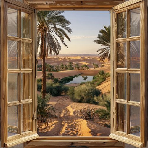 Oasis landscape through the window