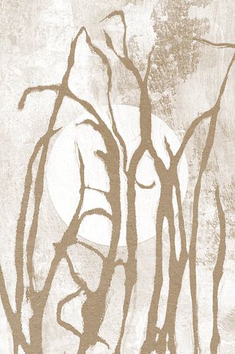 Ikigai. L'herbe et la lune. Art zen abstrait et minimaliste. Style japonais dans des teintes te