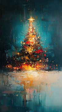 Verlichte Kerstboom in Nacht