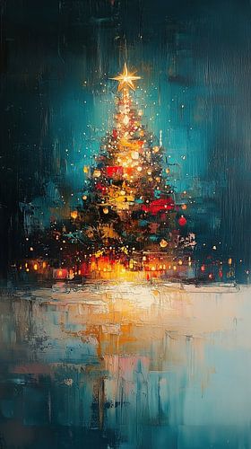 Verlichte Kerstboom in Nacht