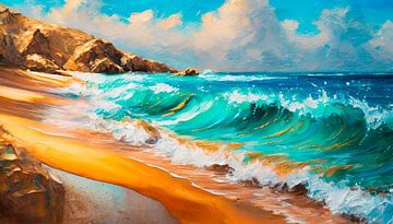Strand met golven in kunst van Mustafa Kurnaz