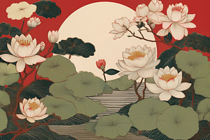 Elegante Lotusblumen in einer stimmungsvollen orientalischen Landschaft