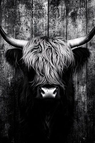Schotse hooglander voor houten wand