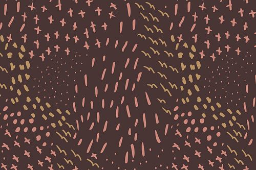 Kruizen, lijnen en stippen in pastel en neon. Bruin, roze, geel