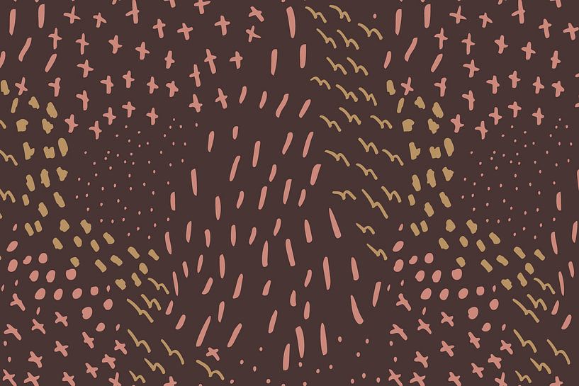 Crosses, lines and dots in pastel and neon. Brown, pink, yellow by Dina Dankers