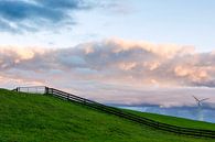 Polderlandschap met hek en windturbines van Haarms thumbnail