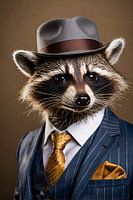 Raton laveur en costume et chapeau