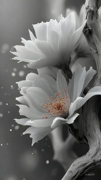 Treibholz mit Blumen von Gelissen Artworks