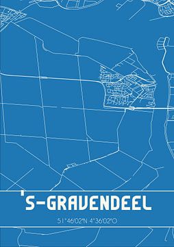 Blauwdruk | Landkaart | 's-Gravendeel (Zuid-Holland) van Rezona