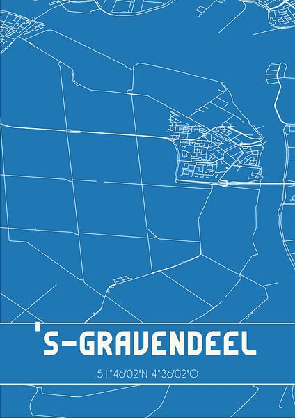 Blaupause | Karte | 's-Gravendeel (Süd-Holland) von Ortsdrucke