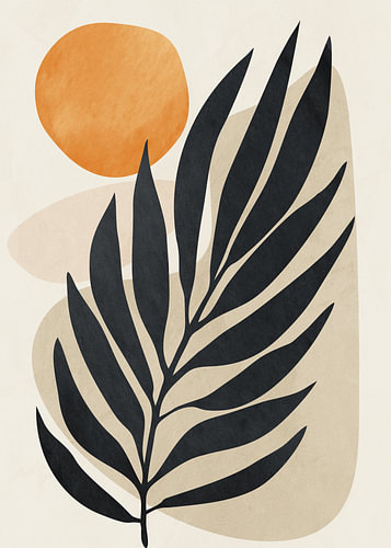 Contemporary tropical floral and botanical art in earth tones