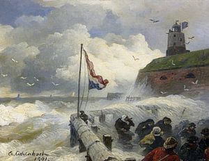 ANDREAS ACHENBACH, Stürmische Brandung an der Seebrücke, 1901