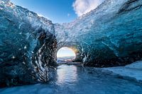 Sunrise in an ice cave in Iceland