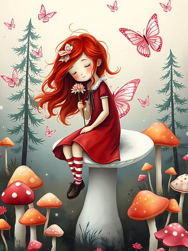 Fee in het paddenstoelenbos