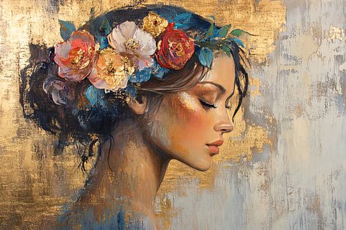 Elegante vrouw met bloemenkroon