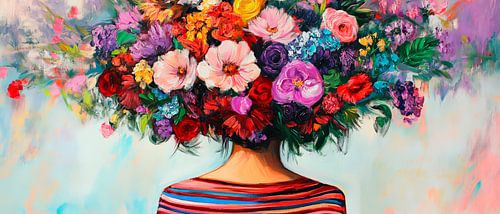Vrouw met bloeiende bloemenkrans - Kleurrijk