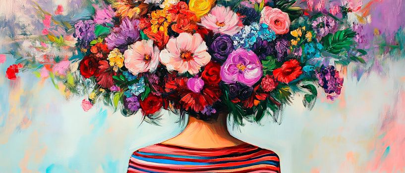 Woman with blooming wreath of flowers - Colourful by Poster Art Shop