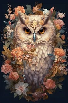Enchanted Eagle Owl in Flower Garland by Emil Husstege