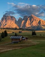 Sun on the mountainside in seiser alm