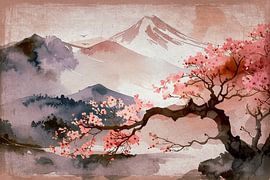 Japanese Spring Landscape: Mount Fuji and Flowering Sakura by Studio Pieternel