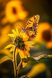 Butterfly on sunflower by Poster Art Shop