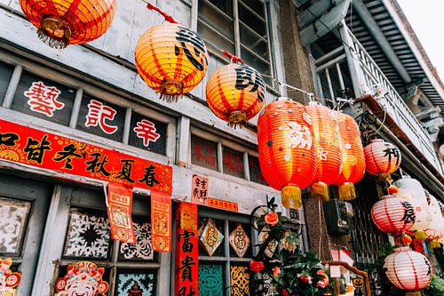 Lampionnen in Shennong Street, Tainan, Taiwan