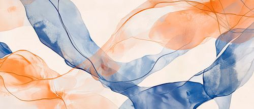 Vloeiende aquarelmotieven in blauw en oranje