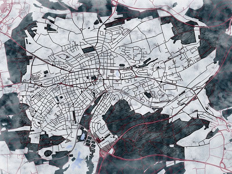 Map of Schwenningen with the style 'White Winter' by Maporia