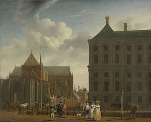 Amsterdam schilderij De Nieuwe Kerk en het stadhuis op de Dam in Amsterdam