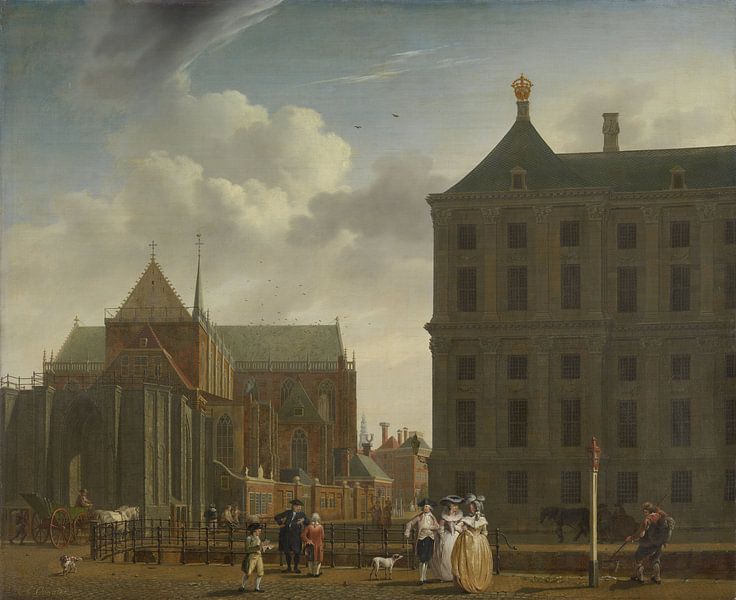 Amsterdam schilderij De Nieuwe Kerk en het stadhuis op de Dam in Amsterdam van Schilderijen Nu