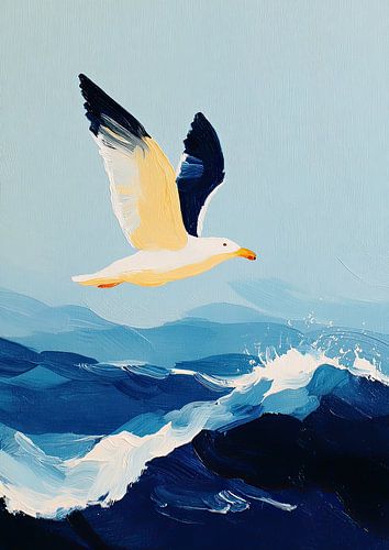 Vlucht van de meeuw boven de oceaan