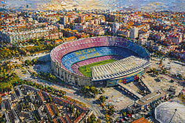 Le stade de football Camp Nou à Barcelone : un hommage au football espagnol. sur Galerie Hoppenbrouwers
