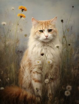 Kater in Wild Bloemenveld van Emil Husstege
