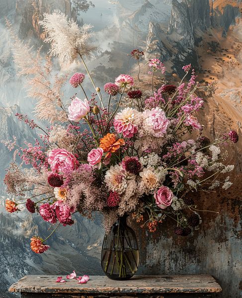 Beautiful still life of a bouquet of flowers in pastel colours by Studio Allee
