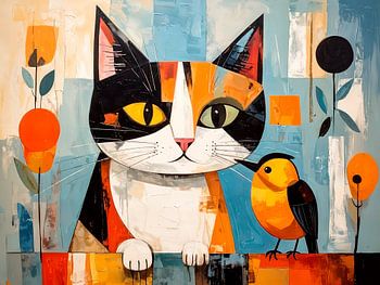 An encounter between a cat and a bird