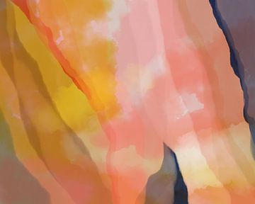 Kleurrijk modern abstract aquarel schilderij in roze, geel, blauw van Dina Dankers