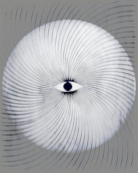 Moon Geometry Retro Art Deco Surrealism Grey by FRESH Fine Art