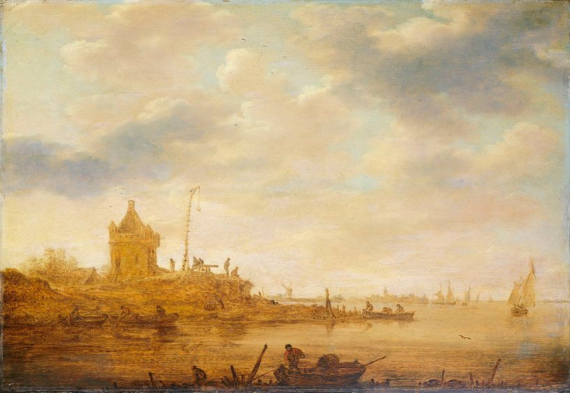 Flussansicht mit Wachposten, Jan van Goyen von Meisterhafte Meister