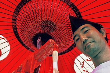 Japan, Kyoto, Shinto priest, smiling. by Frans Lemmens