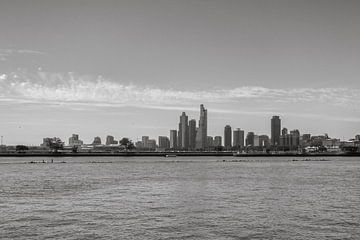 Zicht op Chicago vanaf Navy Pier (Zwart wit) van Claudia Giacomelli